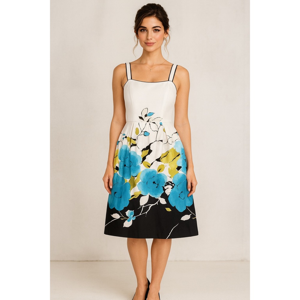 Wedding Guest Dress Womens 10 Blue Floral Classic Preppy Coastal Party Style